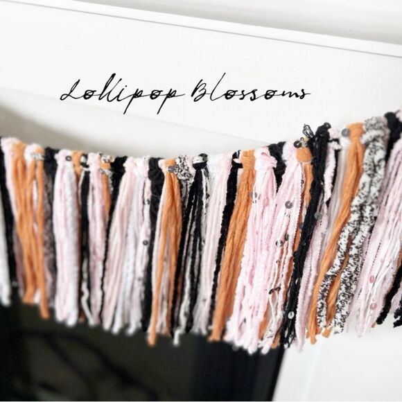 Boho Fringe Garland in Black, White, and Orange - Picture 5 of 6